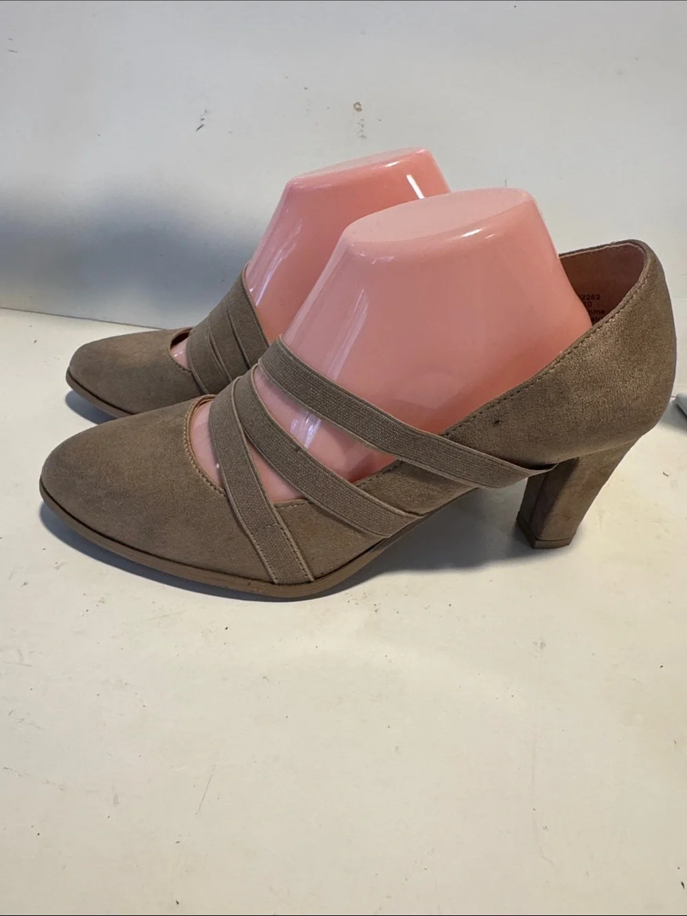Women's Taupe Suede Pointed Toe Flats with Triple Elastic Straps